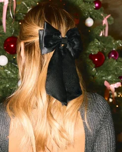 Barette nœud satin noir