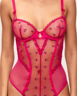 Body corbeille en tulle broderies cerises