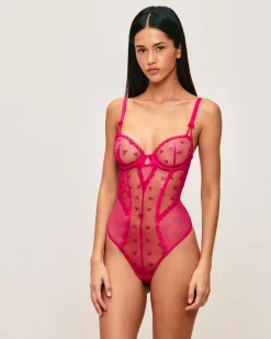 Body corbeille en tulle broderies cerises