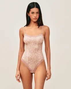 Body en microfibre et dentelle imprimé serpent