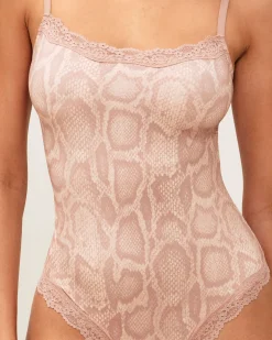 Body en microfibre et dentelle imprimé serpent