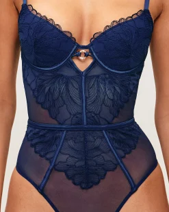 Body string en mesh et broderies florales