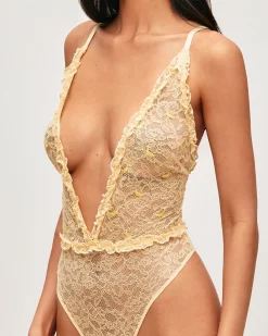 Body tanga en dentelle avec bananes brodées