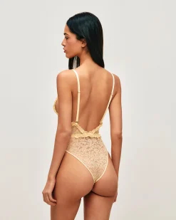 Body tanga en dentelle avec bananes brodées