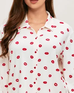 Chemise jersey côtelé motifs bouches