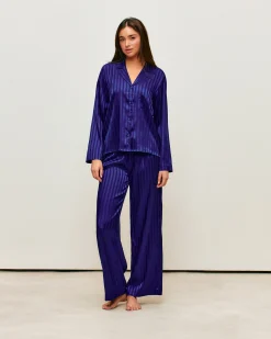 Chemise manches longues en satin rayée