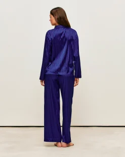 Chemise manches longues en satin rayée