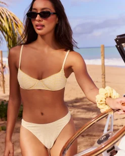 Culotte de maillot de bain taille haute imprimée vichy gaufrée