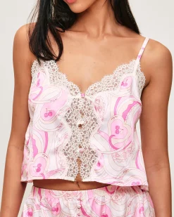 Débardeur en satin et dentelle avec motif graphique
