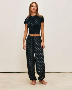 Pantalon balloon en satin à pois
