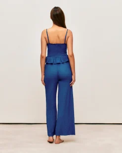 Pantalon bleu matière texturée
