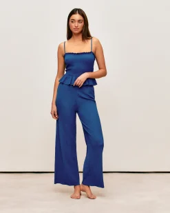 Pantalon bleu matière texturée