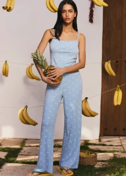 Pantalon en jersey côtelé avec motifs floraux