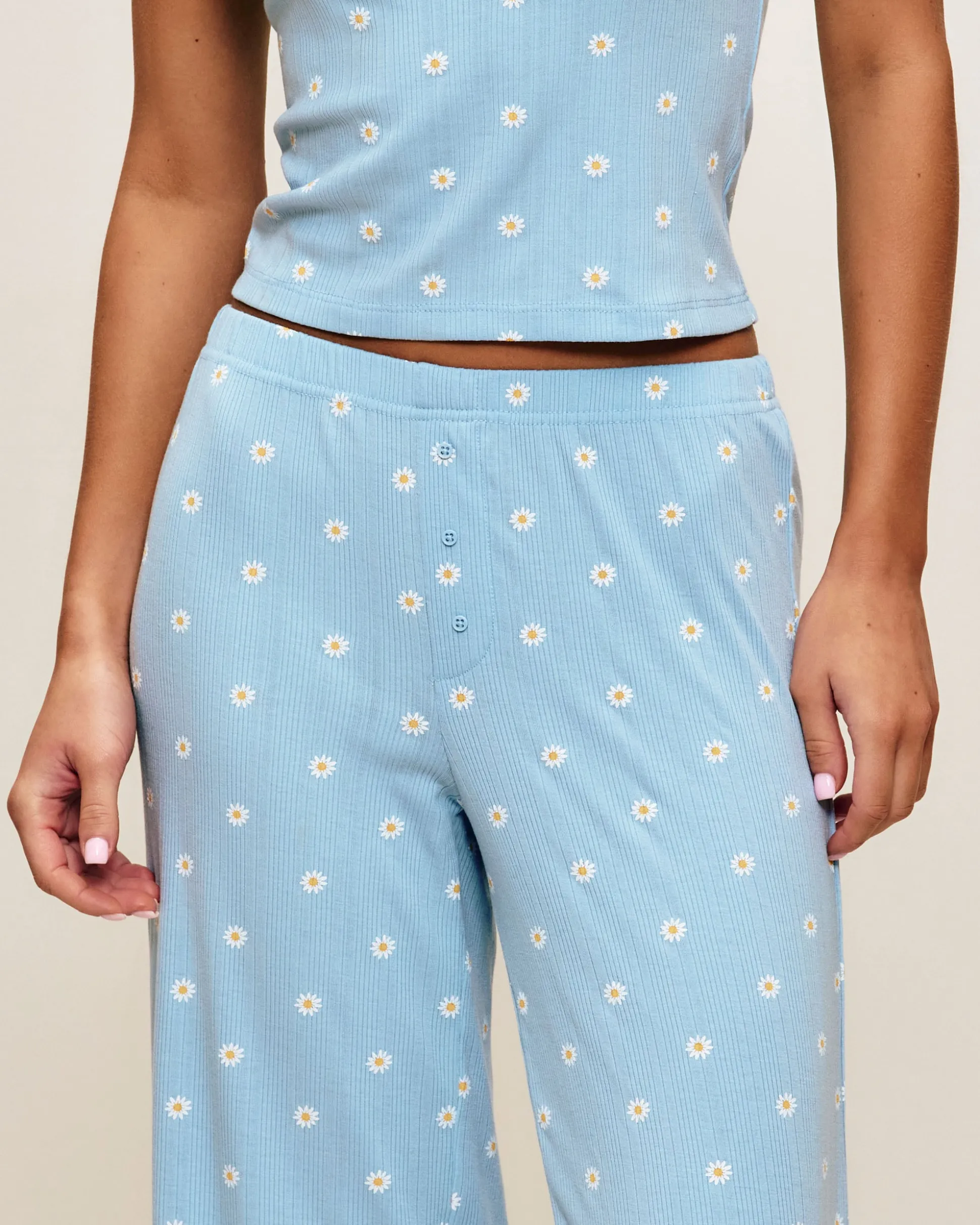Pantalon en jersey côtelé avec motifs floraux