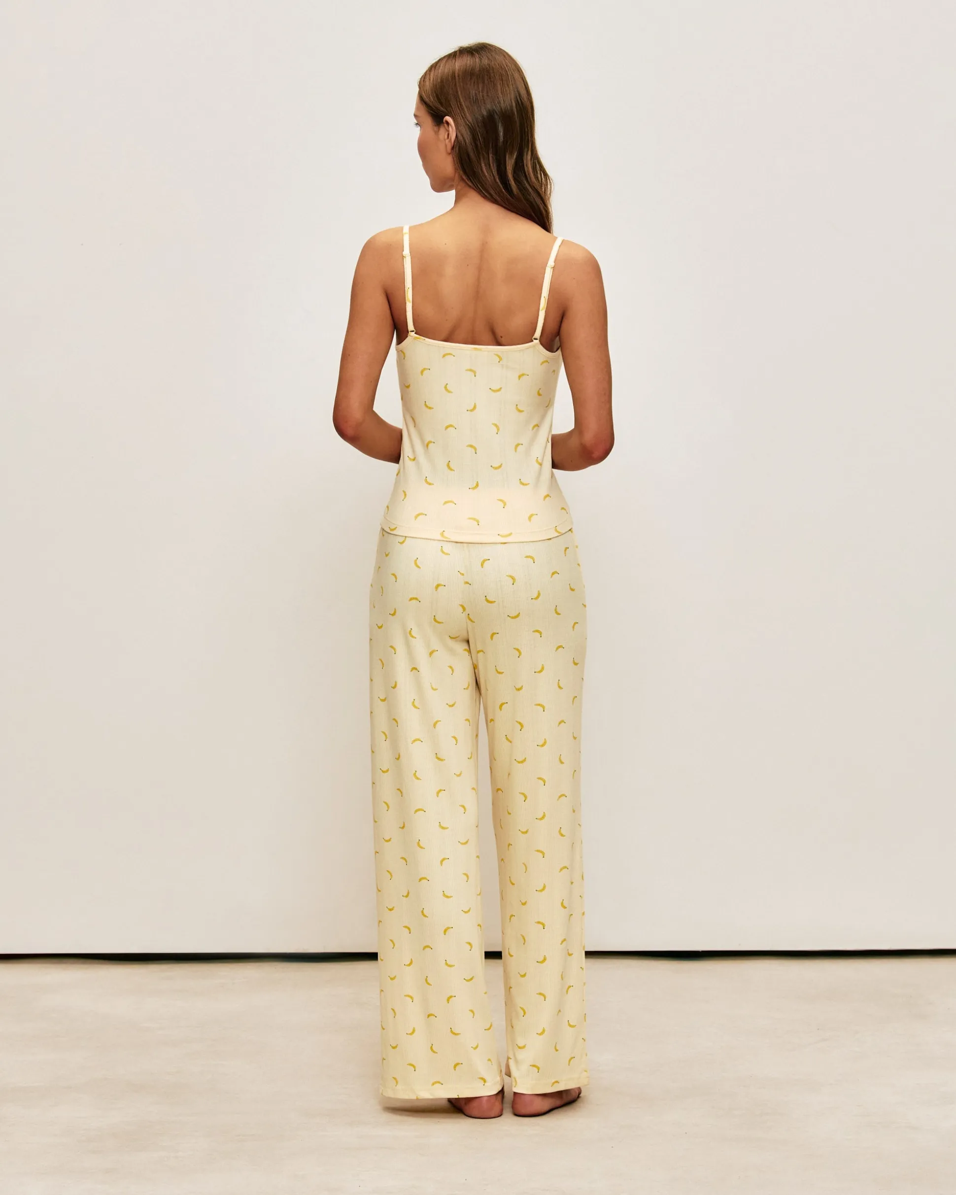 Pantalon en jersey côtelé avec motifs bananes