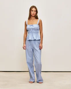Pantalon en popeline de coton à rayures