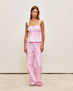 Pantalon en popeline de coton à rayures