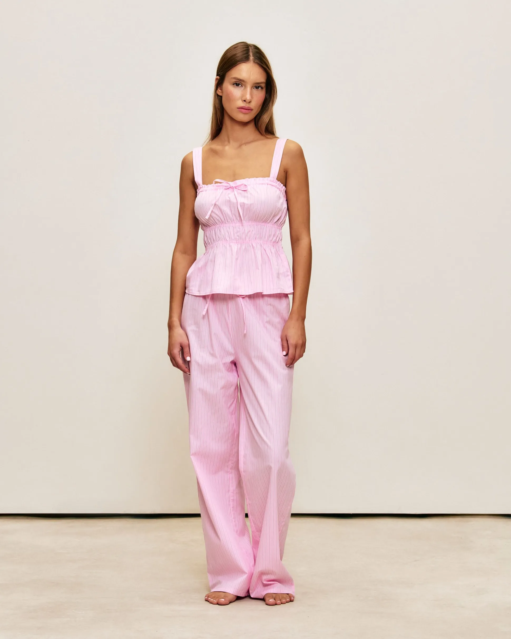 Pantalon en popeline de coton à rayures