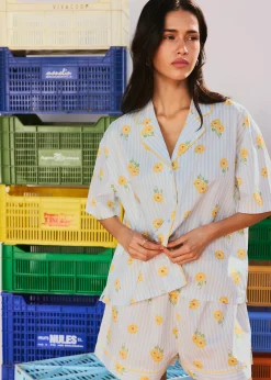 Short en coton imprimé tournesols