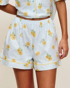 Short en coton imprimé tournesols