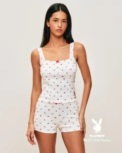Short en coton Playboy avec imprimé roses