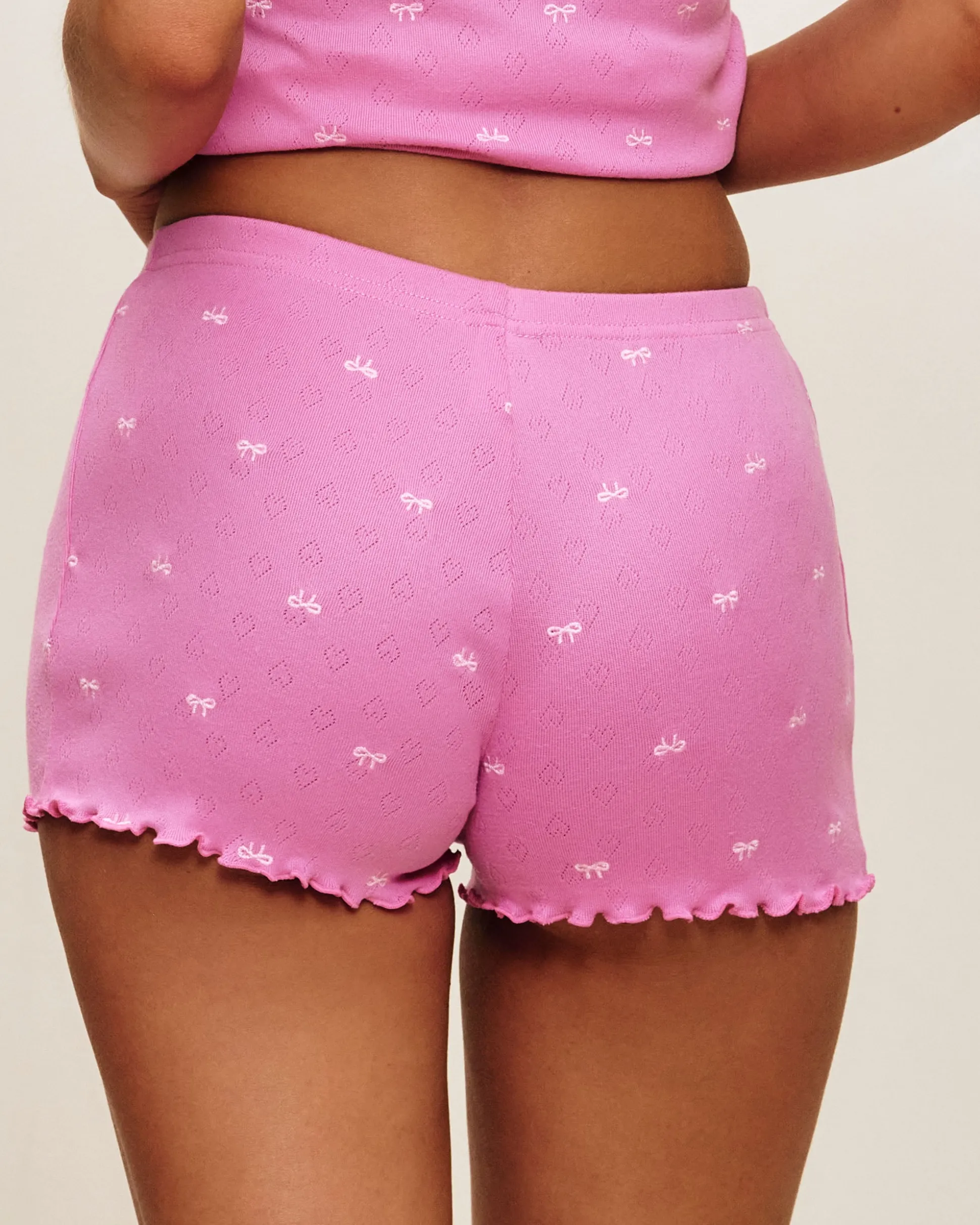 Short en coton pointelle avec imprimé nœuds