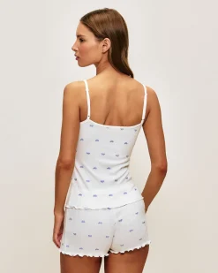 Short en coton pointelle avec imprimé nœuds