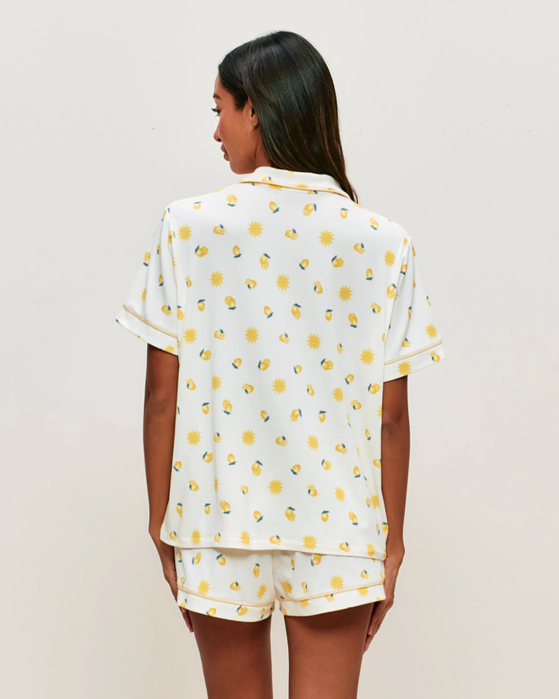 Short en jersey côtelé avec motifs soleils et citrons