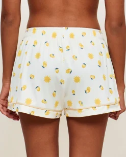 Short en jersey côtelé avec motifs soleils et citrons