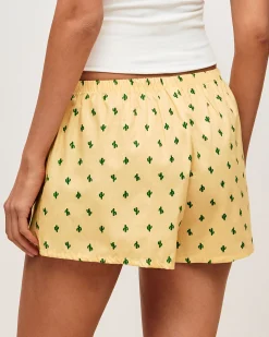 Short en popeline de coton imprimé cactus