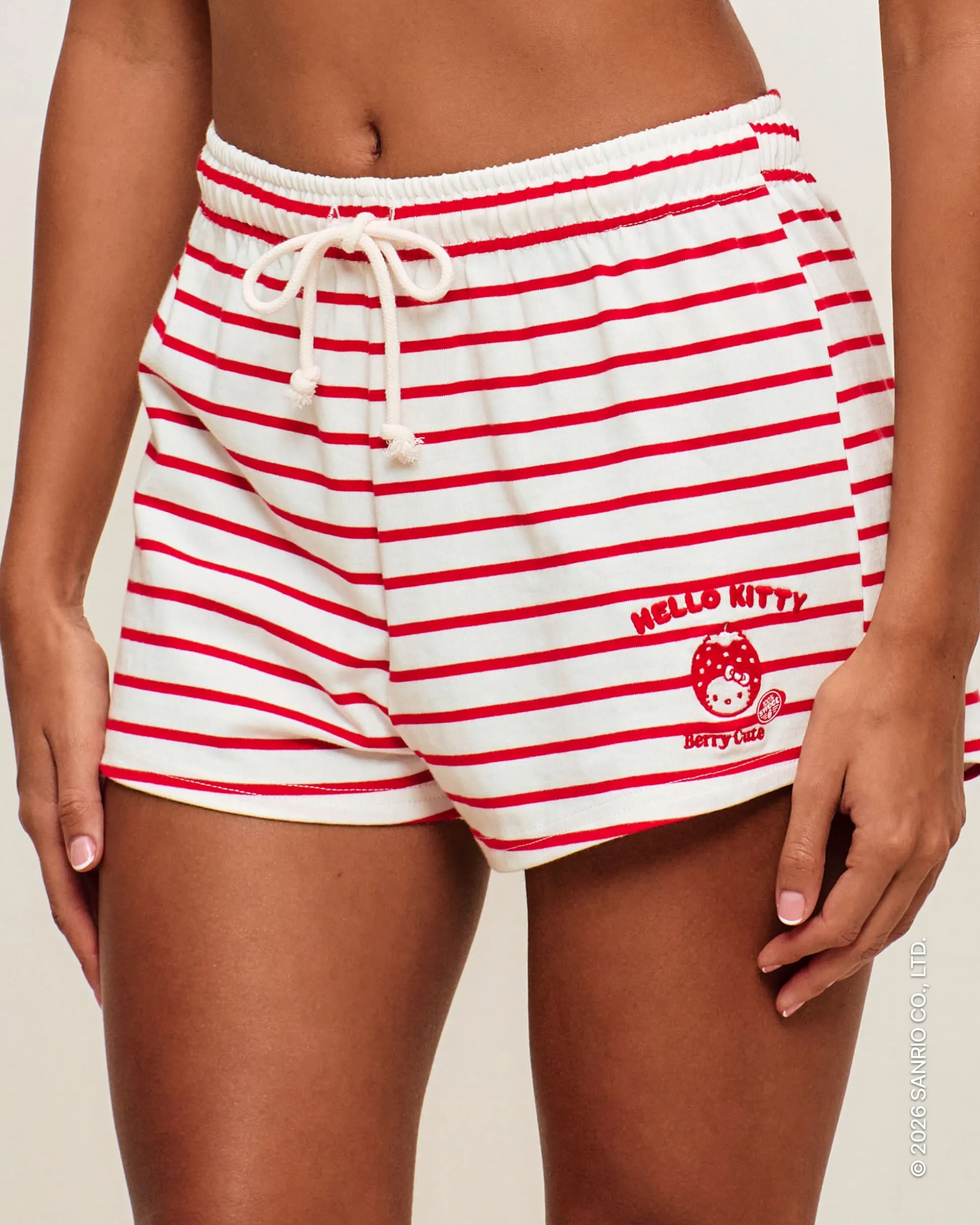Short marinière en jersey épais avec broderie Hello Kitty