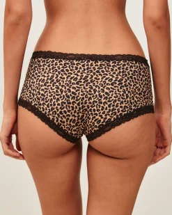 Shorty en microfibre et dentelle imprimé léopard
