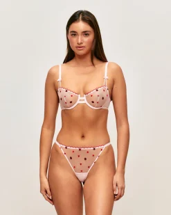 Soutien-gorge corbeille en mesh brodé de motifs cœurs et coccinelles