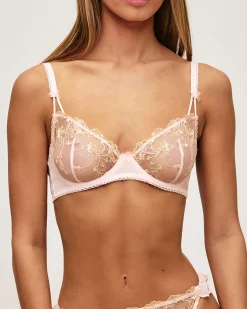 Soutien-gorge corbeille en mesh avec broderies florales et nœuds