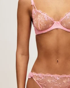 Soutien-gorge corbeille en mesh avec broderies florales et nœuds
