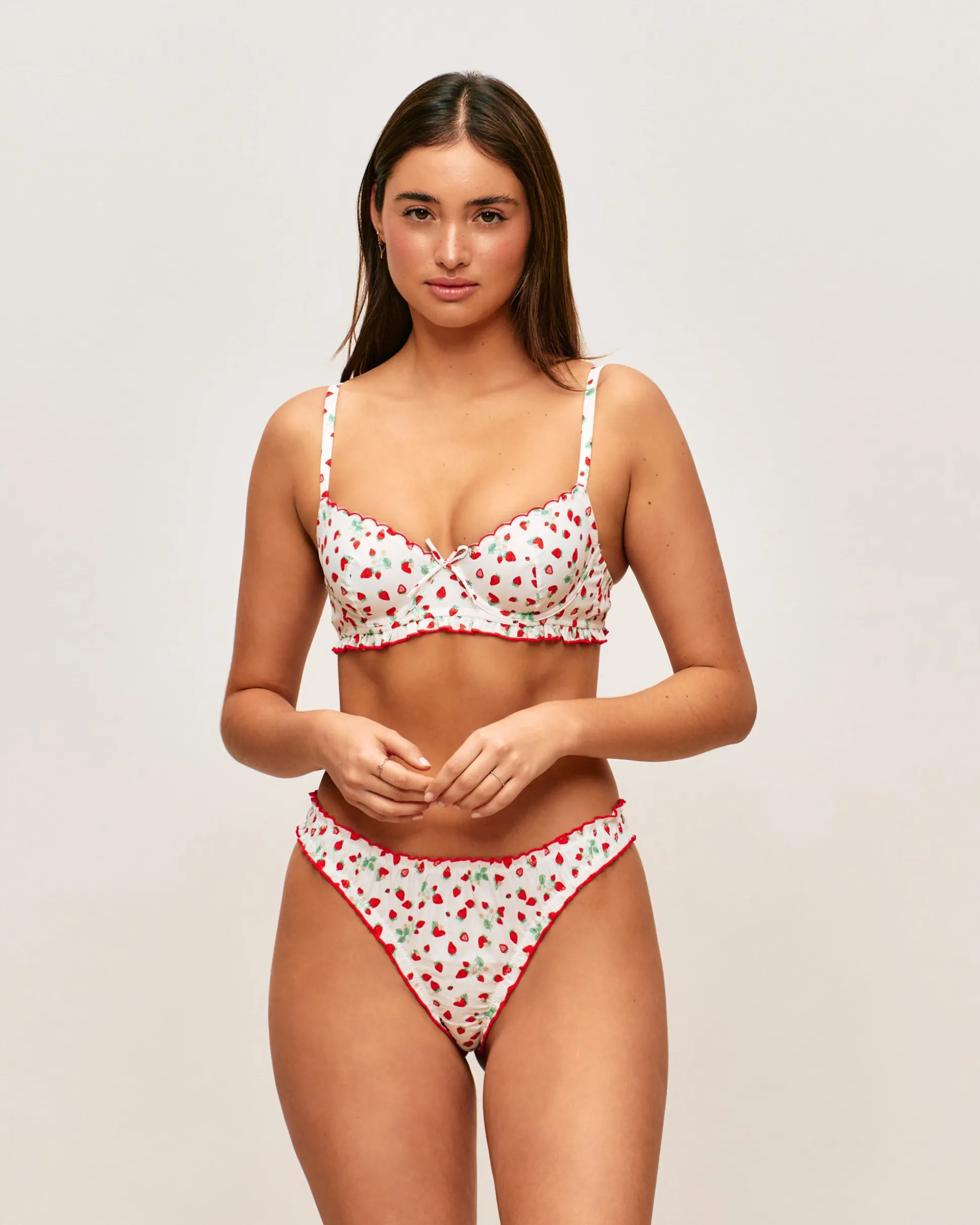 Soutien-gorge corbeille en popeline de coton à motif fraises