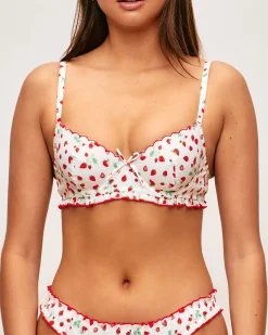 Soutien-gorge corbeille en popeline de coton à motif fraises