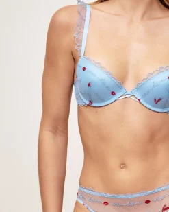 Soutien-gorge push-up avec broderies et messages d'amour
