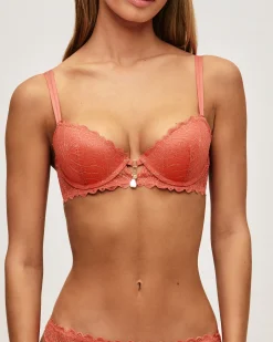 Soutien-gorge push-up en dentelle avec fil lurex doré et bijou