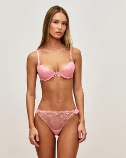 Soutien-gorge push-up en mesh avec broderies florales et nœuds