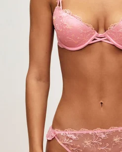 Soutien-gorge push-up en mesh avec broderies florales et nœuds