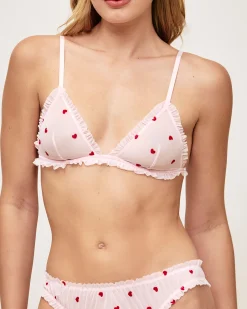 Soutien-gorge triangle en tulle motifs cœurs