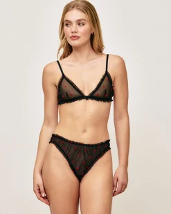 Soutien-gorge triangle en tulle motifs cœurs