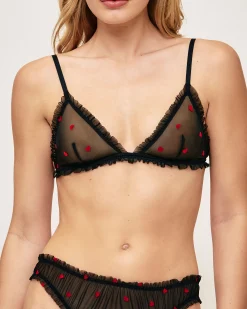Soutien-gorge triangle en tulle motifs cœurs