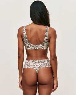 String taille haute microfibre sans couture motif serpent