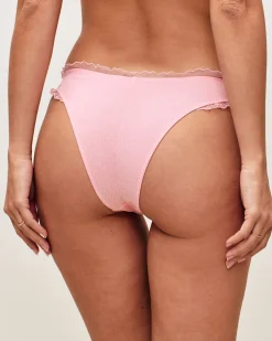 Tanga en coton broderie pêche 