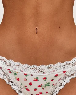 Tanga en coton à motifs fraises