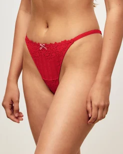 Tanga en dentelle florale et noeud