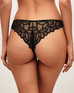 Tanga en mesh avec broderies florales