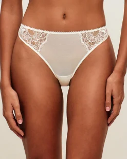 Tanga en mesh et dentelle florale
